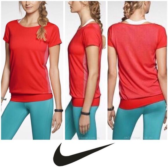 NIKE | Epic Knit Short Sleeve Dri Fit Neon Coral Seamless Shirt Women’s Size M - Picture 1 of 9